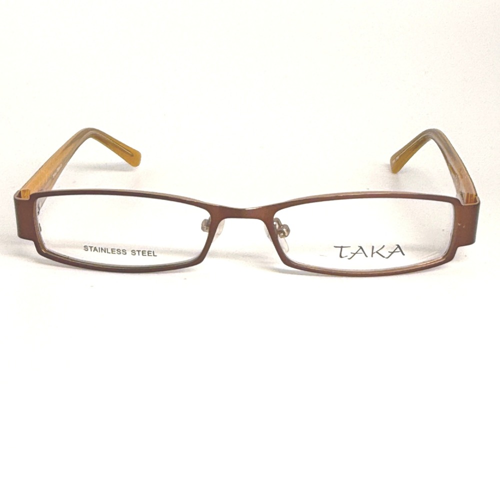 TAKA T2654 Brown Stainless Steelโ Eyeglasses Frames 52-16-135 Rhinestone Temple